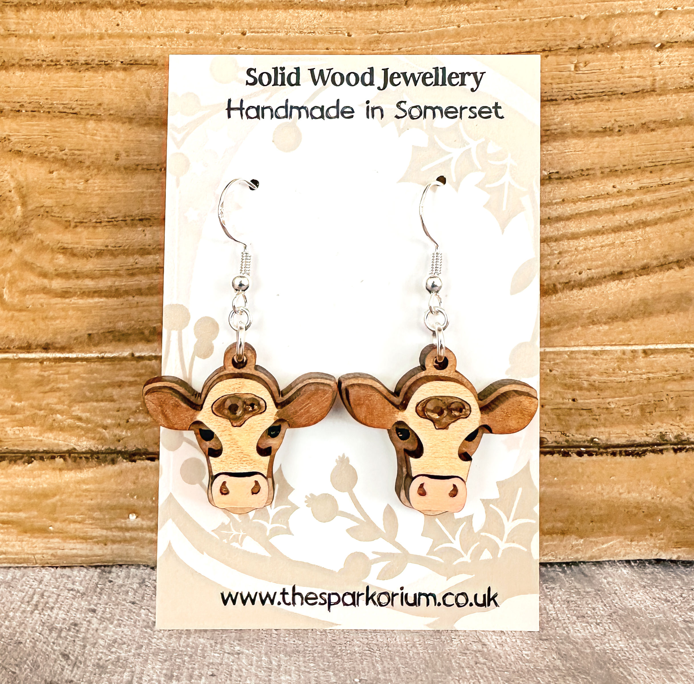 Cow Face Solid Wood Dangle Earrings
