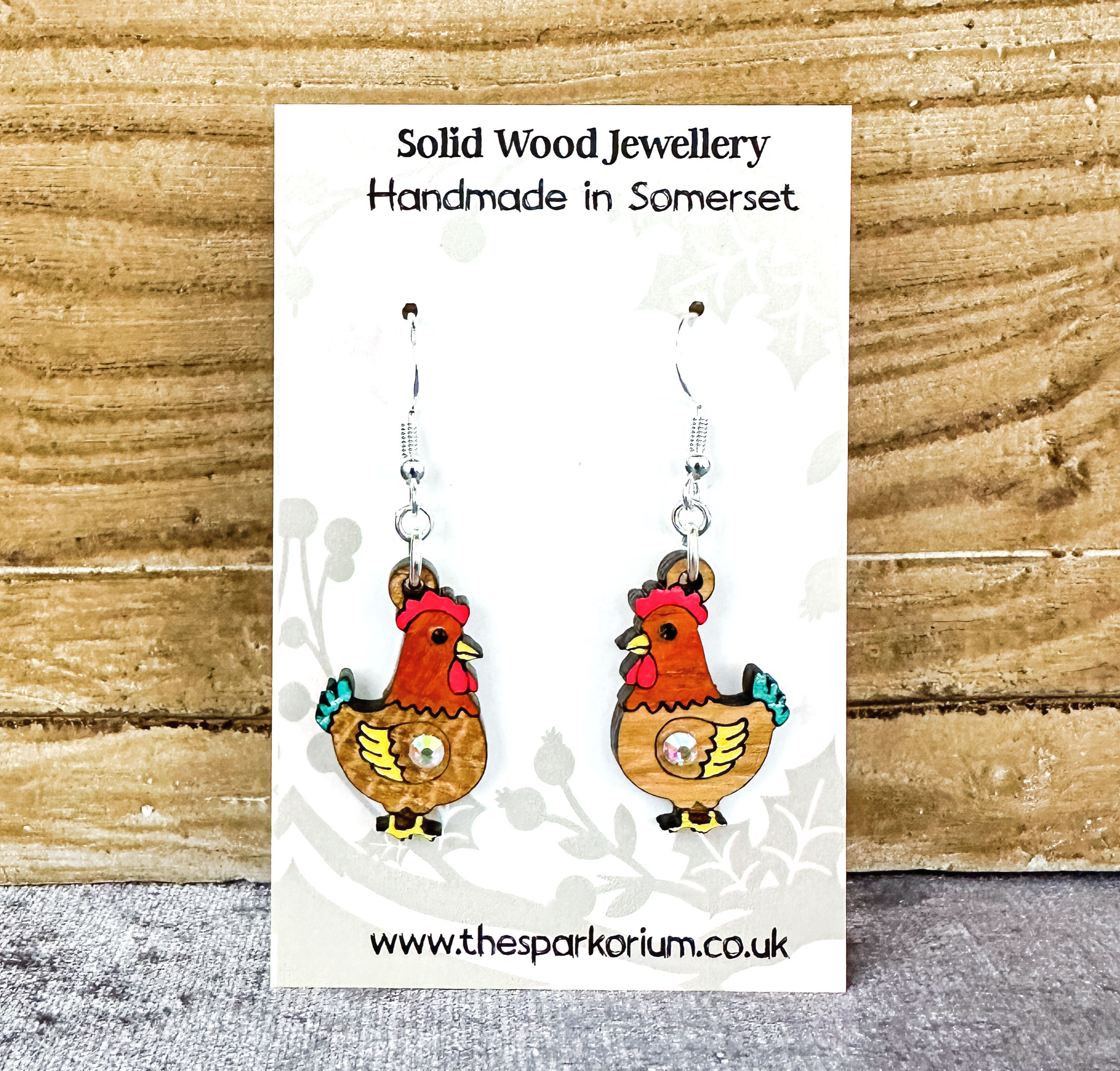 Chicken Solid Wood Dangle Earrings