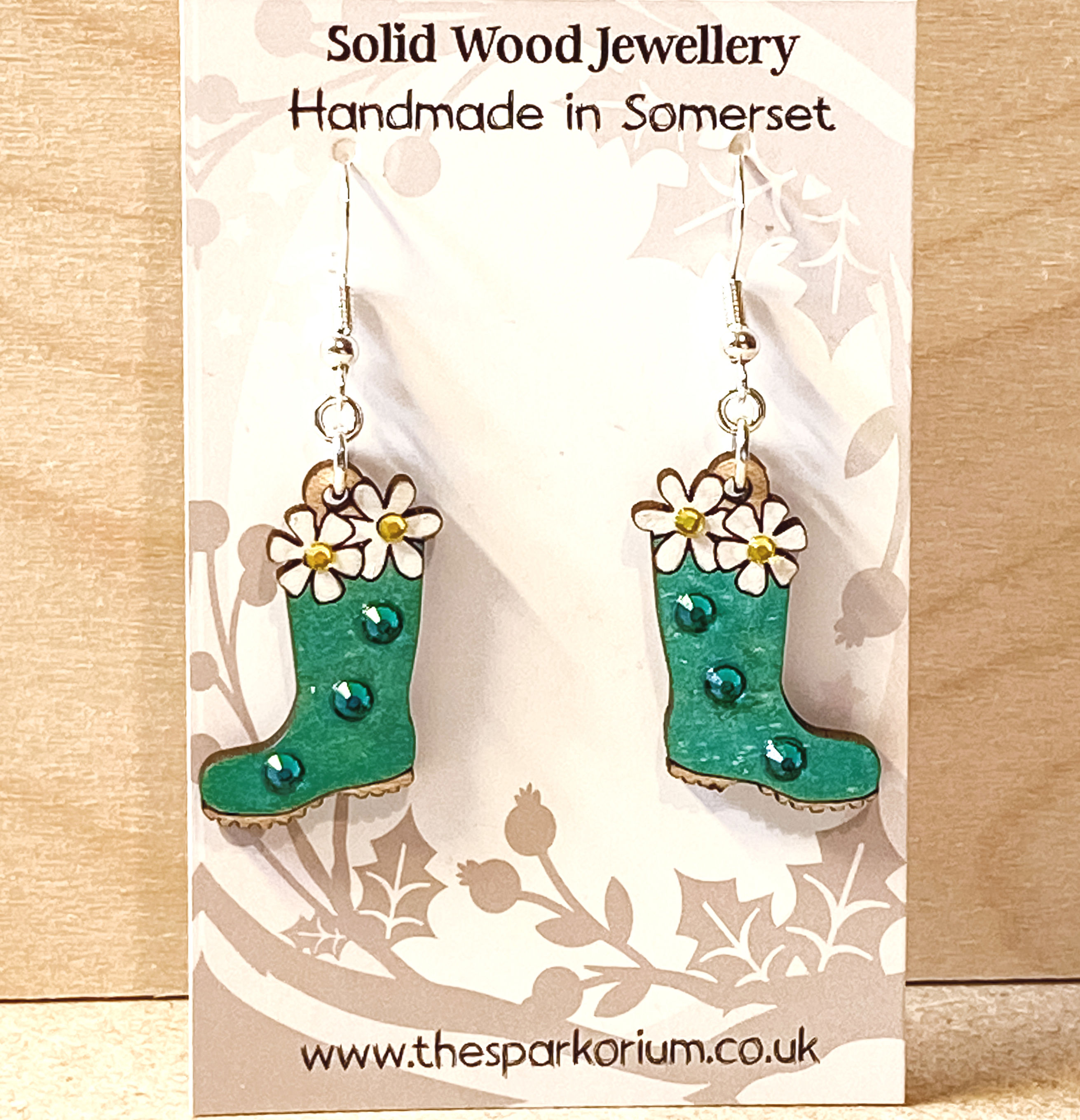 Welly Boots Solid Wood Dangle Earrings