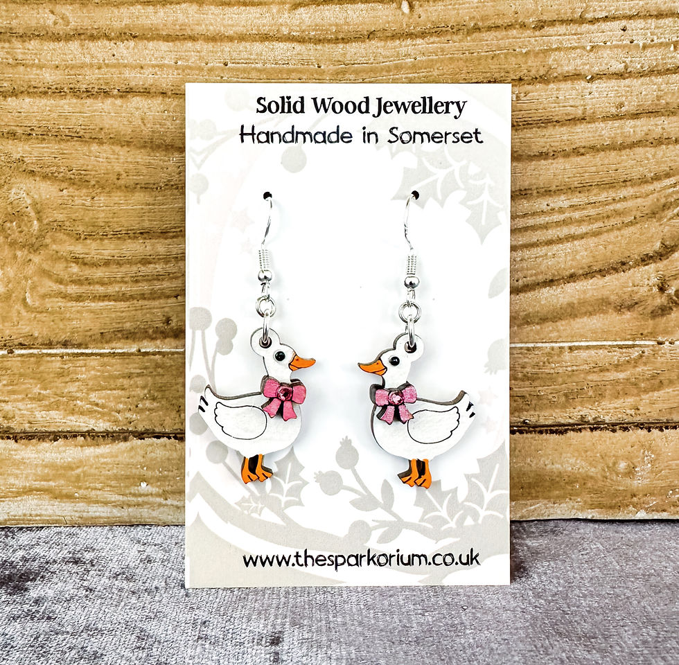 White Goose Solid Wood Dangle Earrings