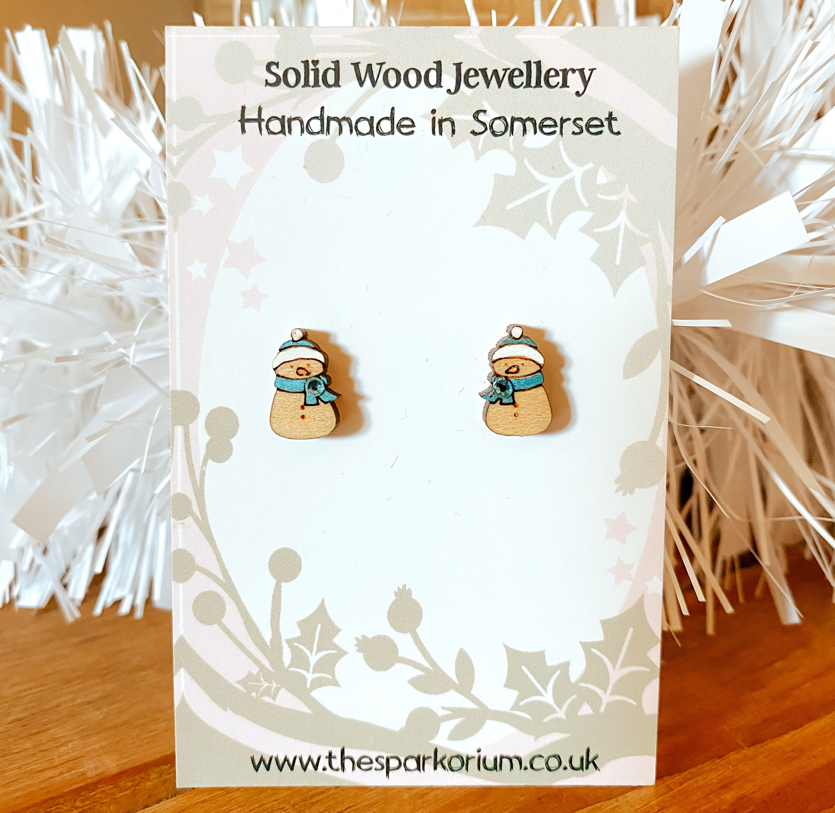 Snowman Solid Maple Wood Stud Earrings