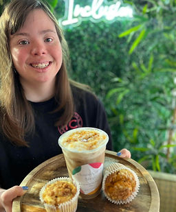 Claire, in ICS serving up coffee & pastries.