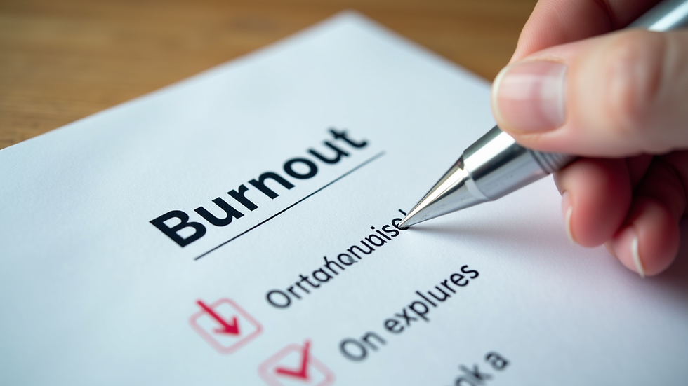 Close-up view of a checklist with burnout symptoms and stress indicators