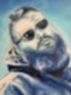 Iconic pensive face painting in blue