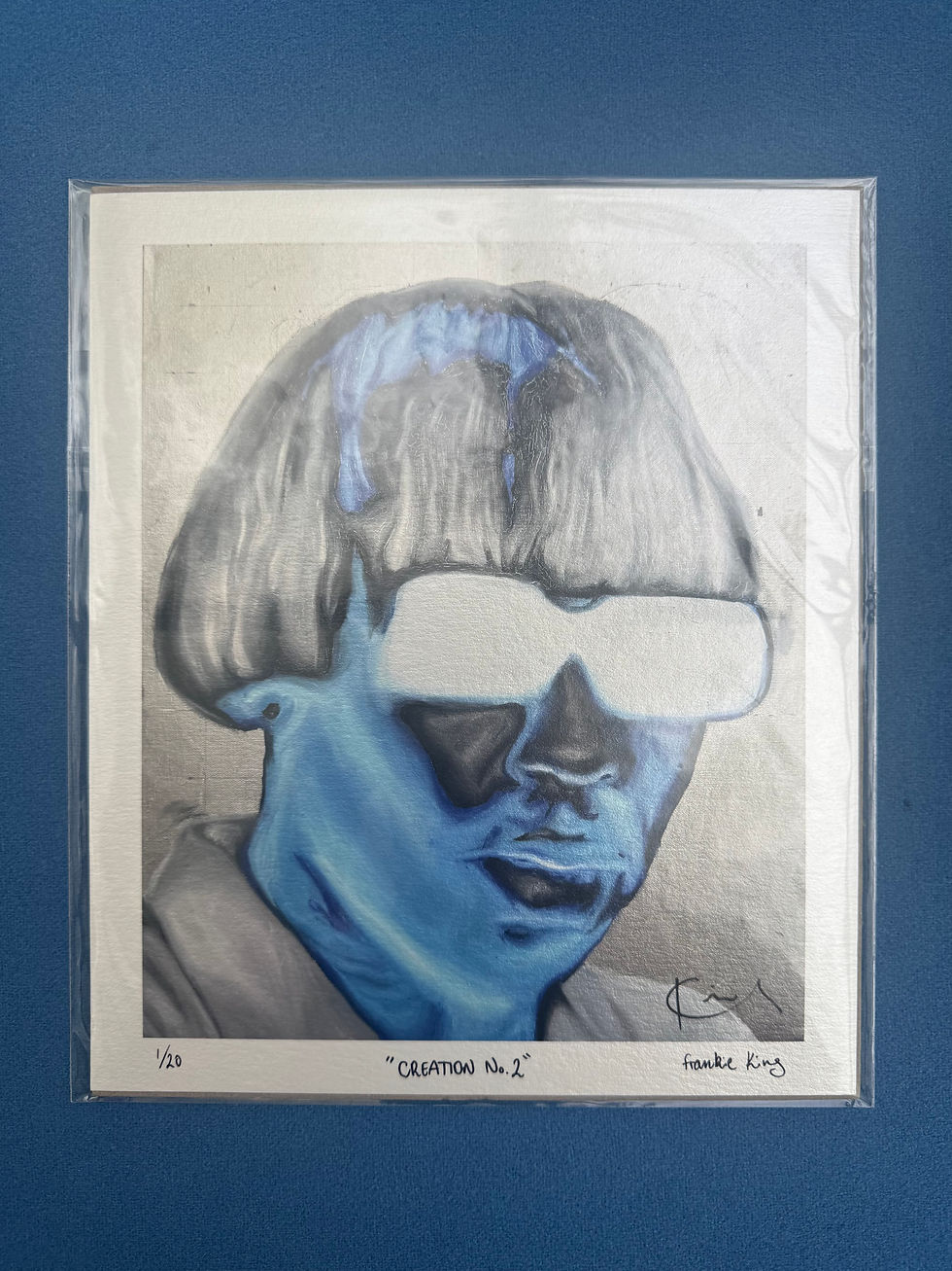 Thumbnail: Stylized giclée print of person with blue skin, white sunglasses, and text "CREATION No. 2"