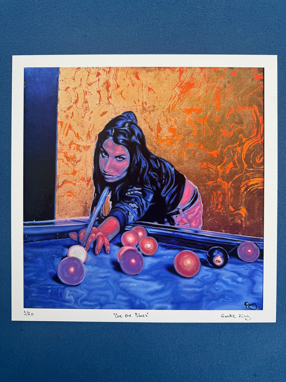 Thumbnail: Stylized print of Amy Winehouse playing pool, 'Cue the Blues'