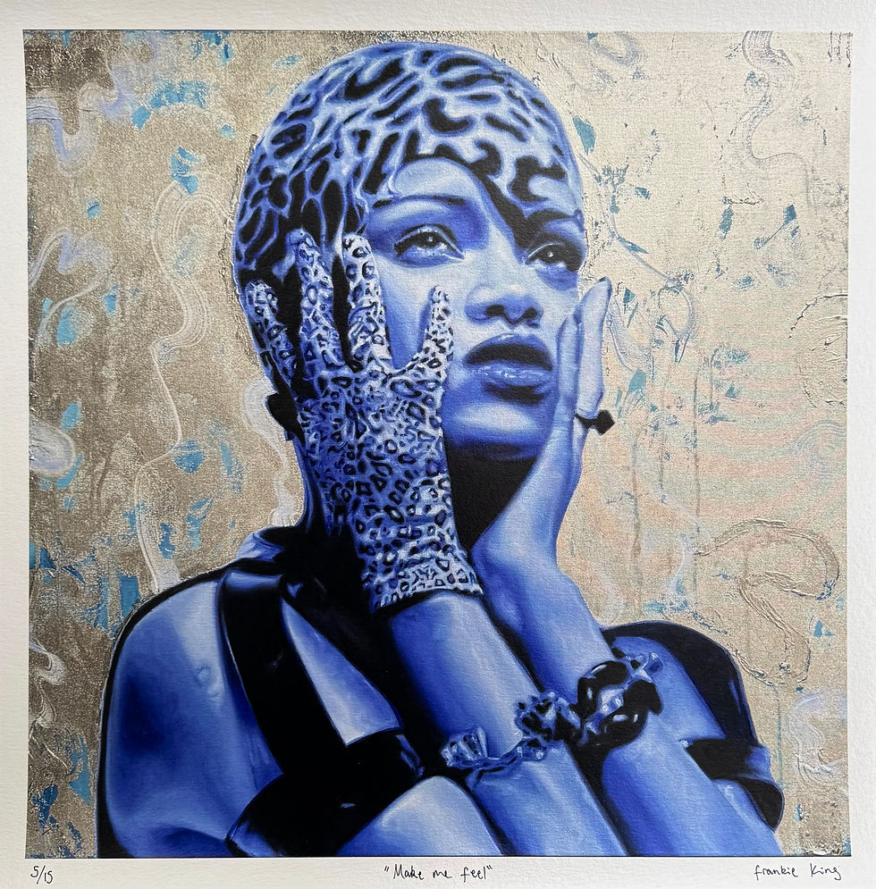 Thumbnail: Make me Feel Rihanna print, blue tones and leopard print