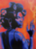 Stylized portrait of a DOECHII with hair rollers and smoke.