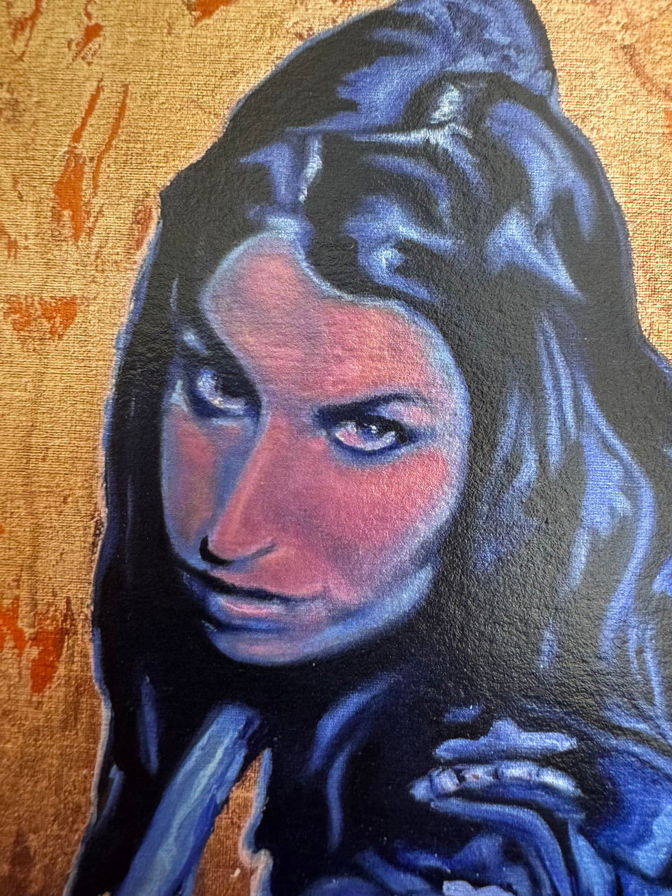 Thumbnail: Amy Winehouse stylized portrait, blue and pink tones