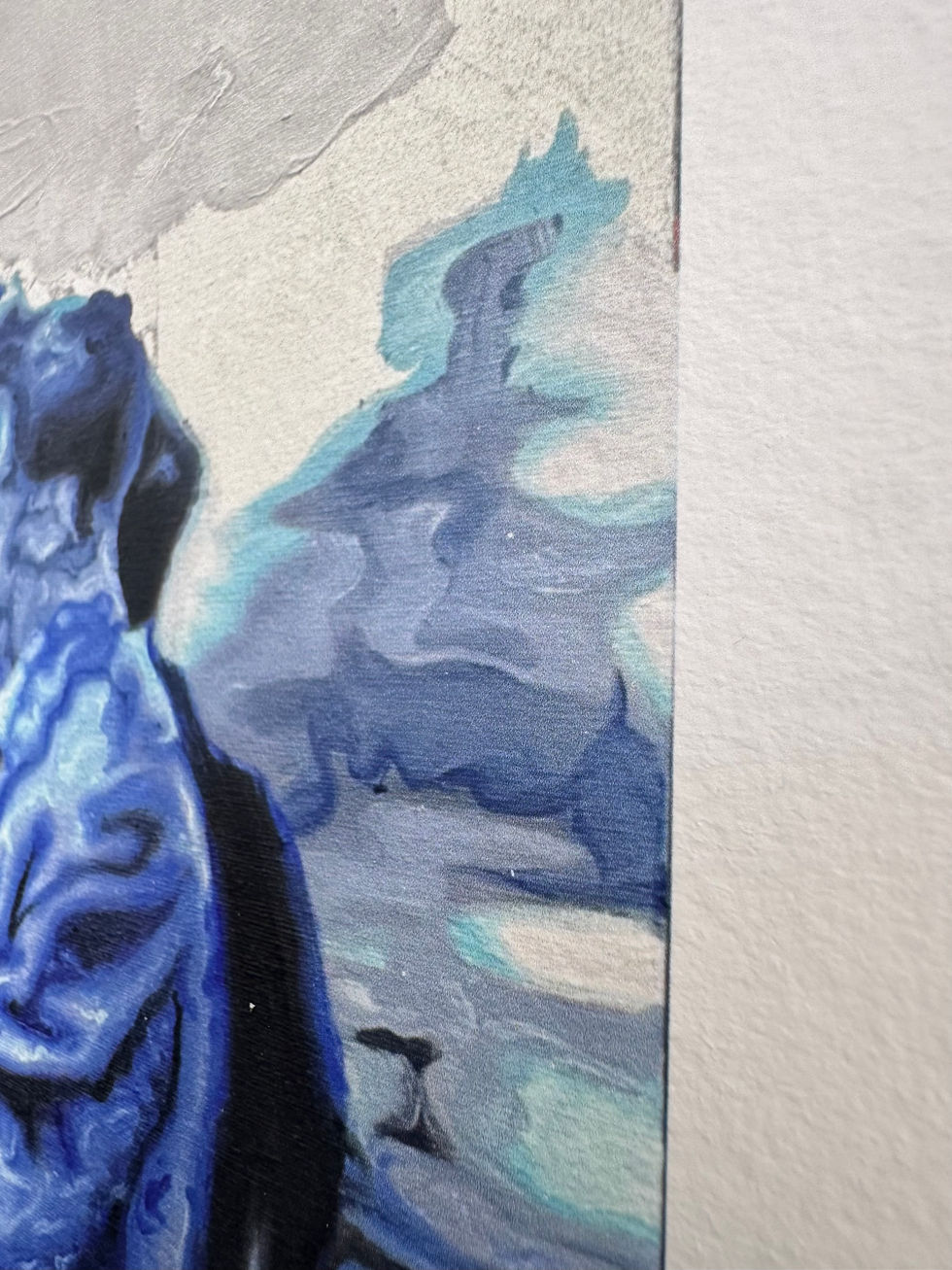 Thumbnail: Detail of The Ernest King giclée print with blue abstract shapes