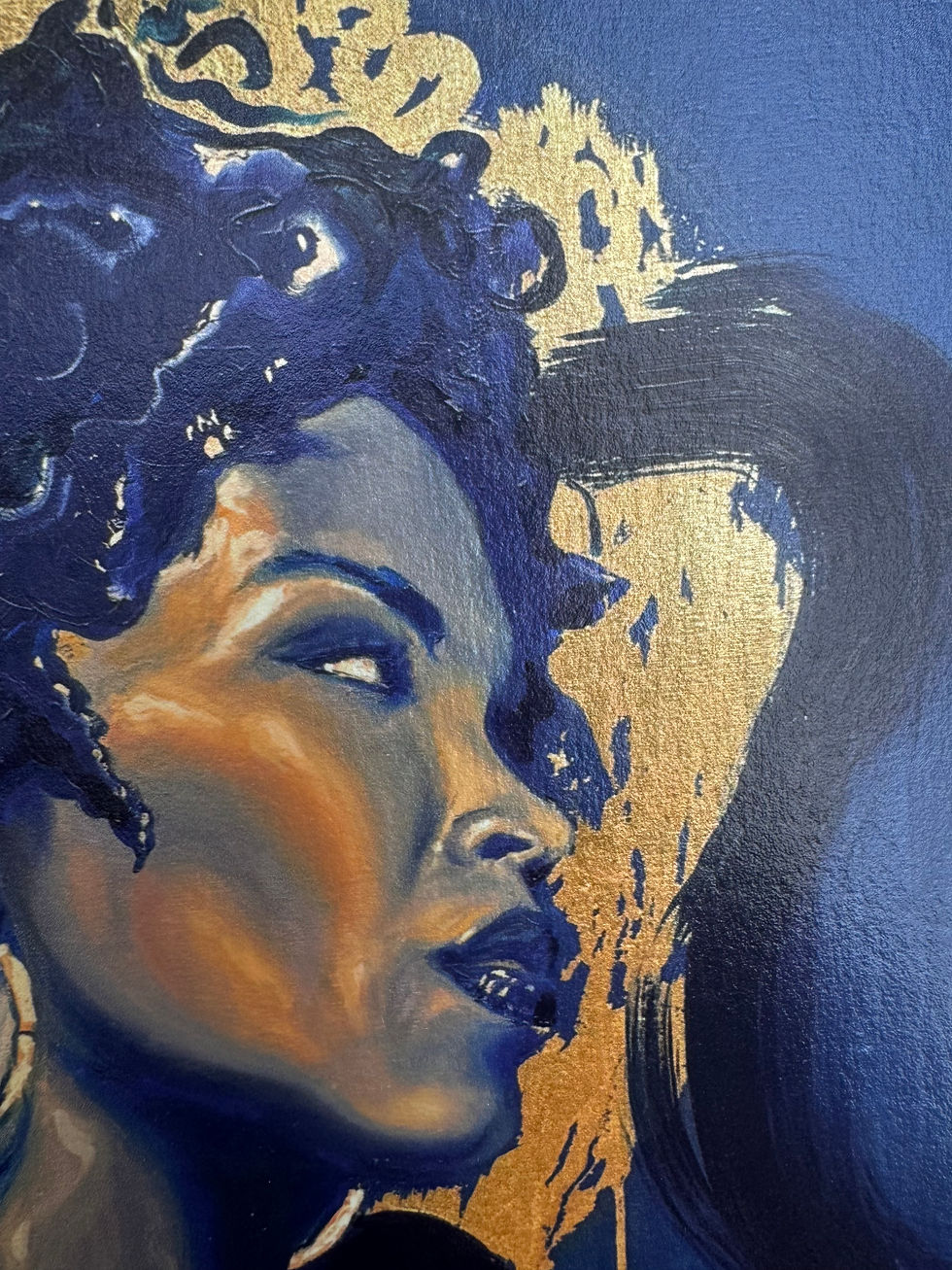 Thumbnail: Lauryn Hill in profile with blue curly hair, gold brushstrokes