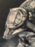 Monochrome sci-fi helmet painting