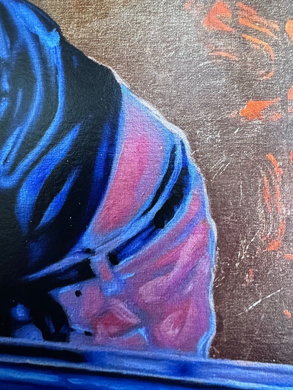 Thumbnail: Close-up of Amy Winehouse print, blue and pink