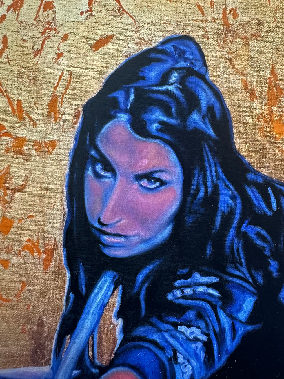 Thumbnail: Amy Winehouse portrait in blue and gold tones