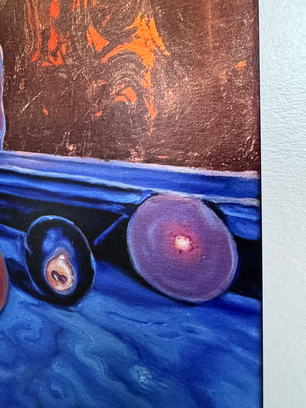 Thumbnail: Detail of 'Cue the Blues' print with blue and purple tones.