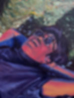 Colorful painting of person in sunglasses relaxing