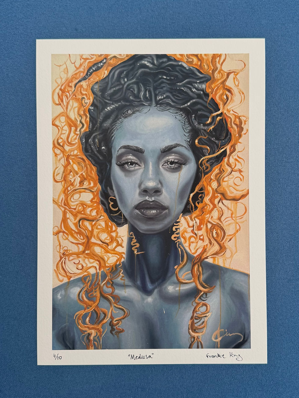 Thumbnail: Medusa giclée print: blue woman with orange fiery tendrils