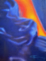 Abstract painting in blue and orange, a commissioned work