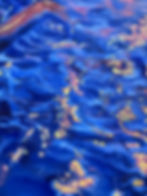 Deep blue abstract art with golden brushstrokes