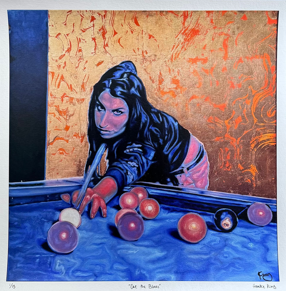 Thumbnail: Amy Winehouse playing pool, Cue the Blues art print