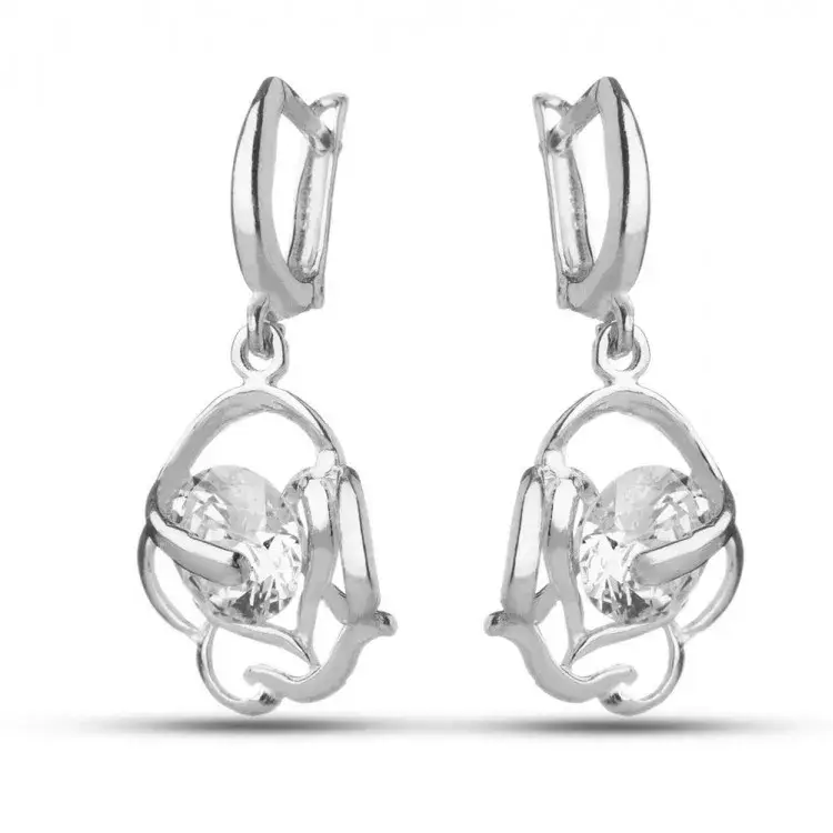 Миниатюра: Сребърни обеци „Белла Роза“ – роза с цирконий 8 мм, английско закопчаване