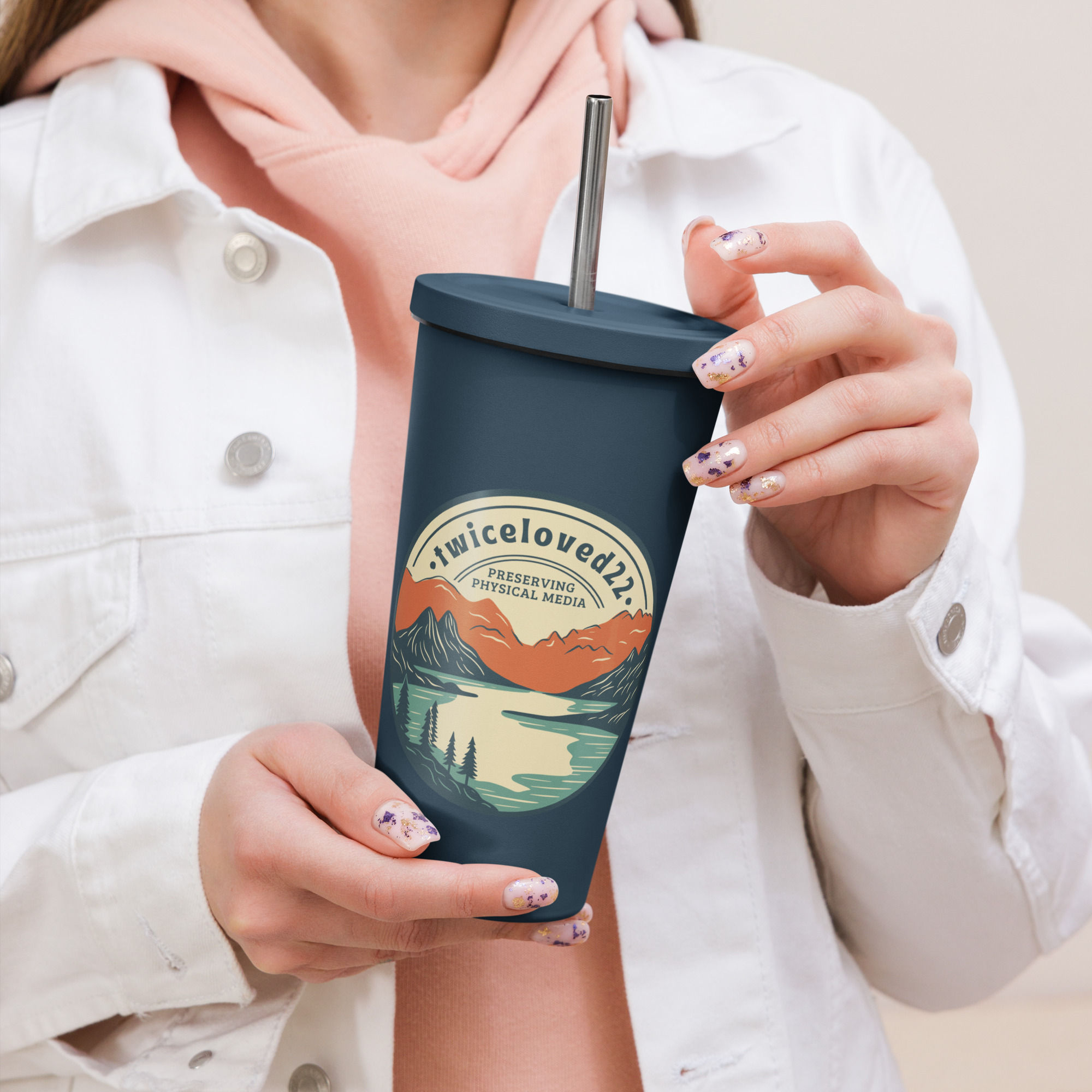 Preserving Physical Media Insulated Tumbler with Straw