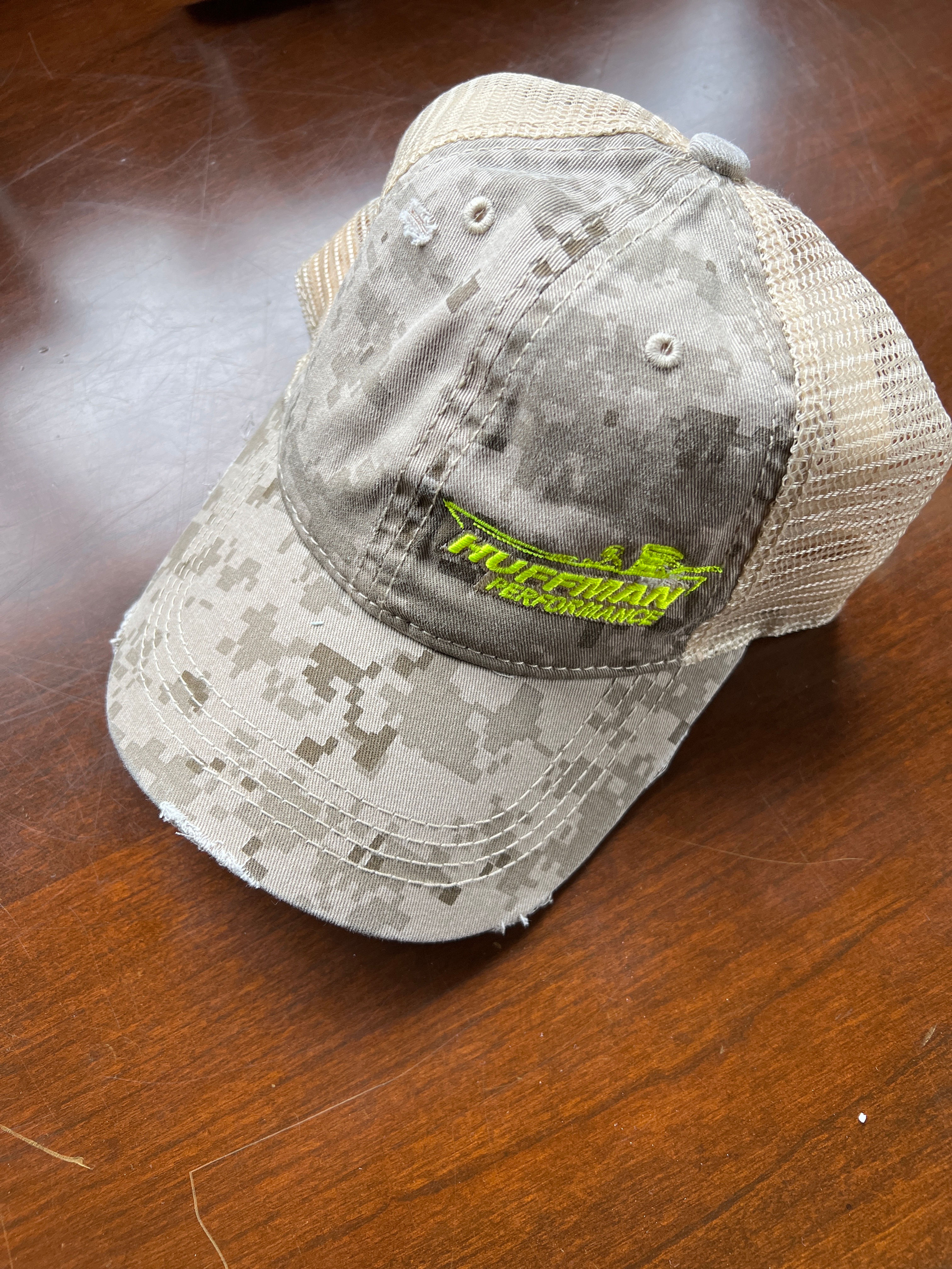 Huffman performance digital camo and hot yellow embroidery hat