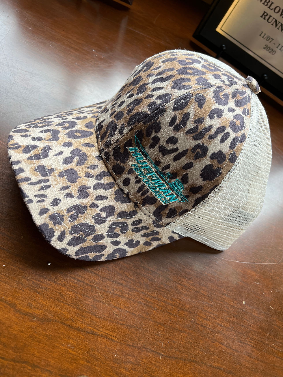 Thumbnail: Ladies Huffman performance leopard print and neon blue embroidery