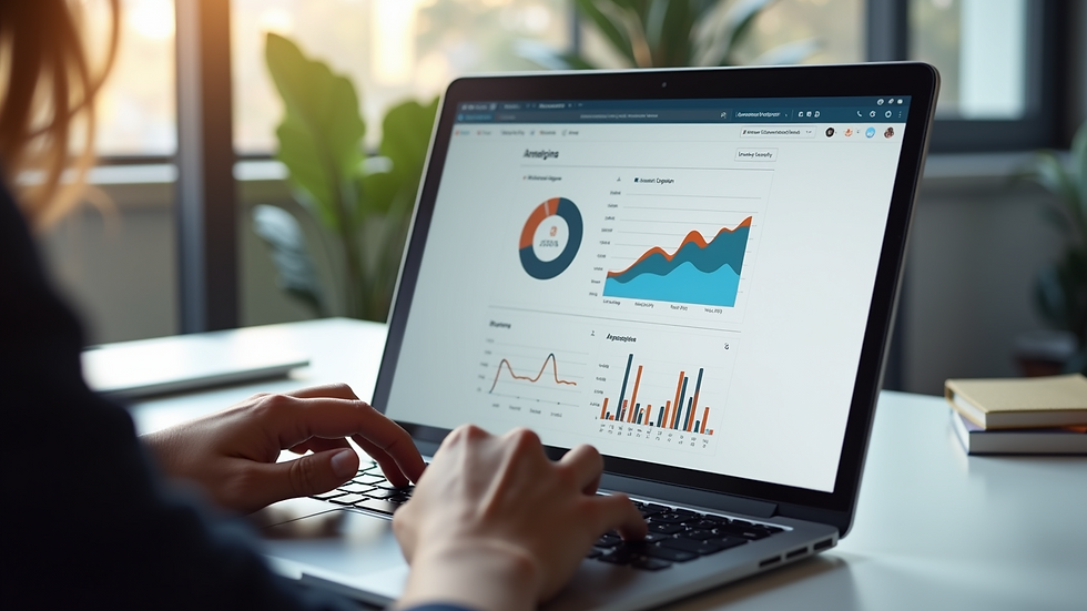 High angle view of a laptop screen displaying user analytics dashboard