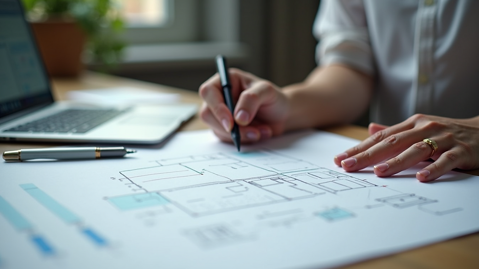 Close-up view of a UX designer sketching wireframes on paper