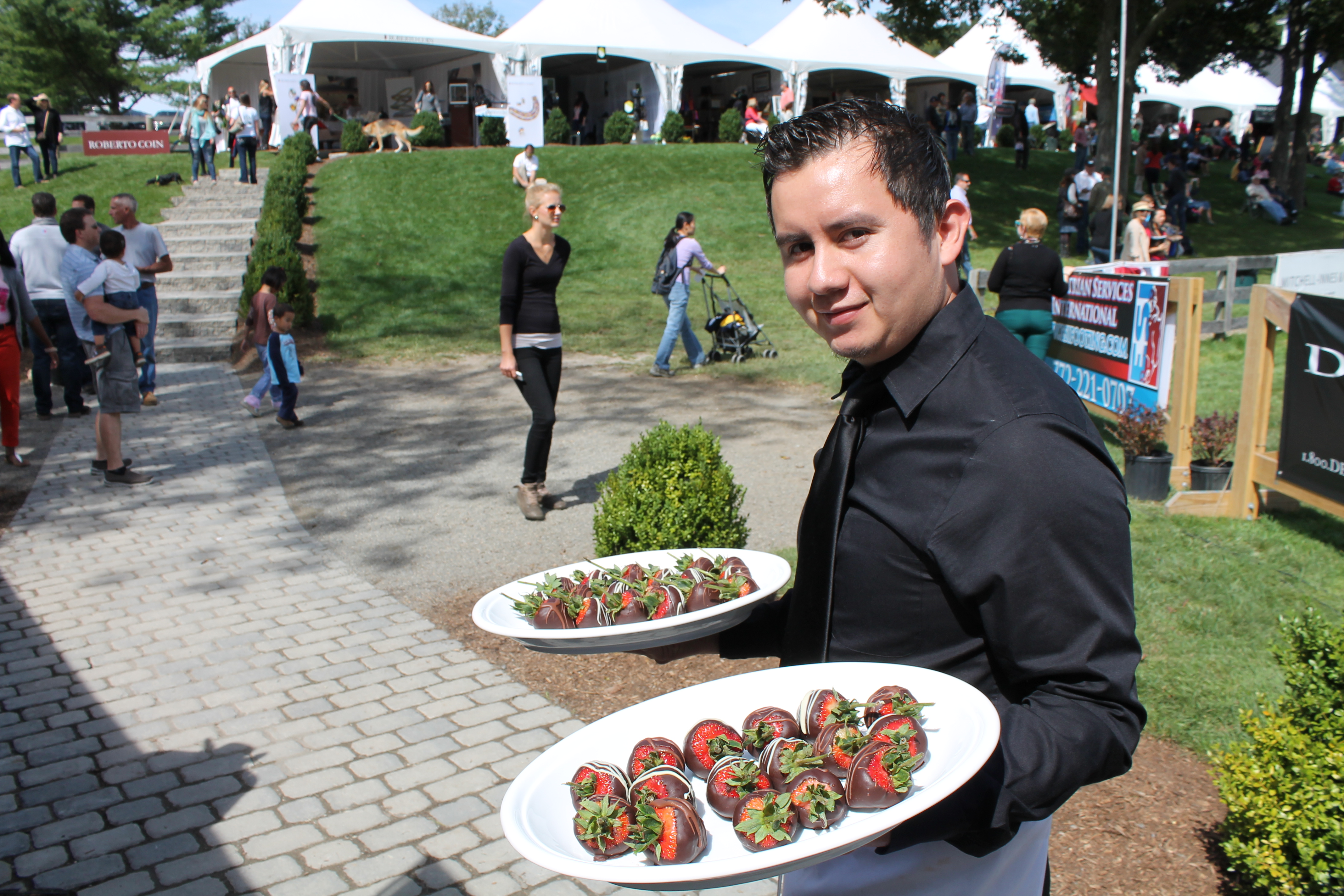 Pedro modeling the strawberries!