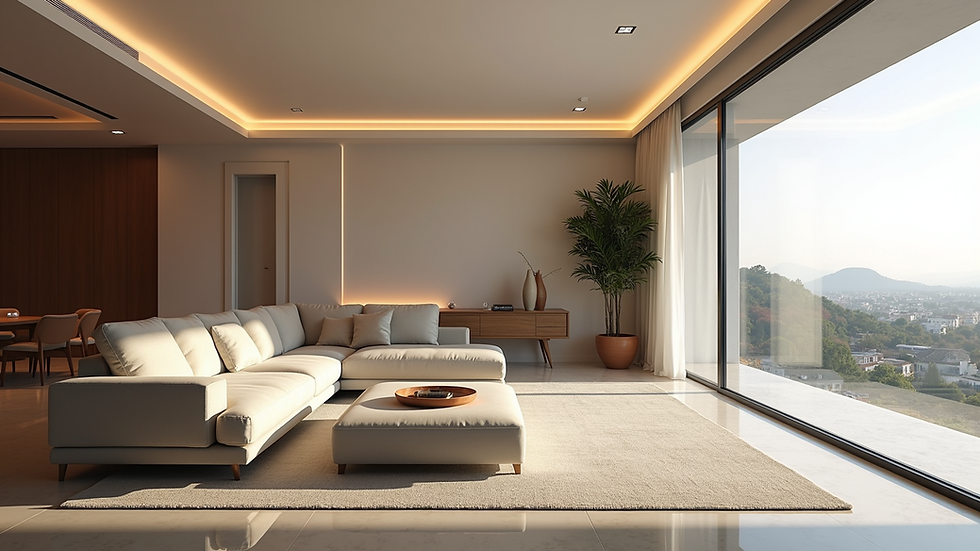 High angle view of a modern open-concept living space