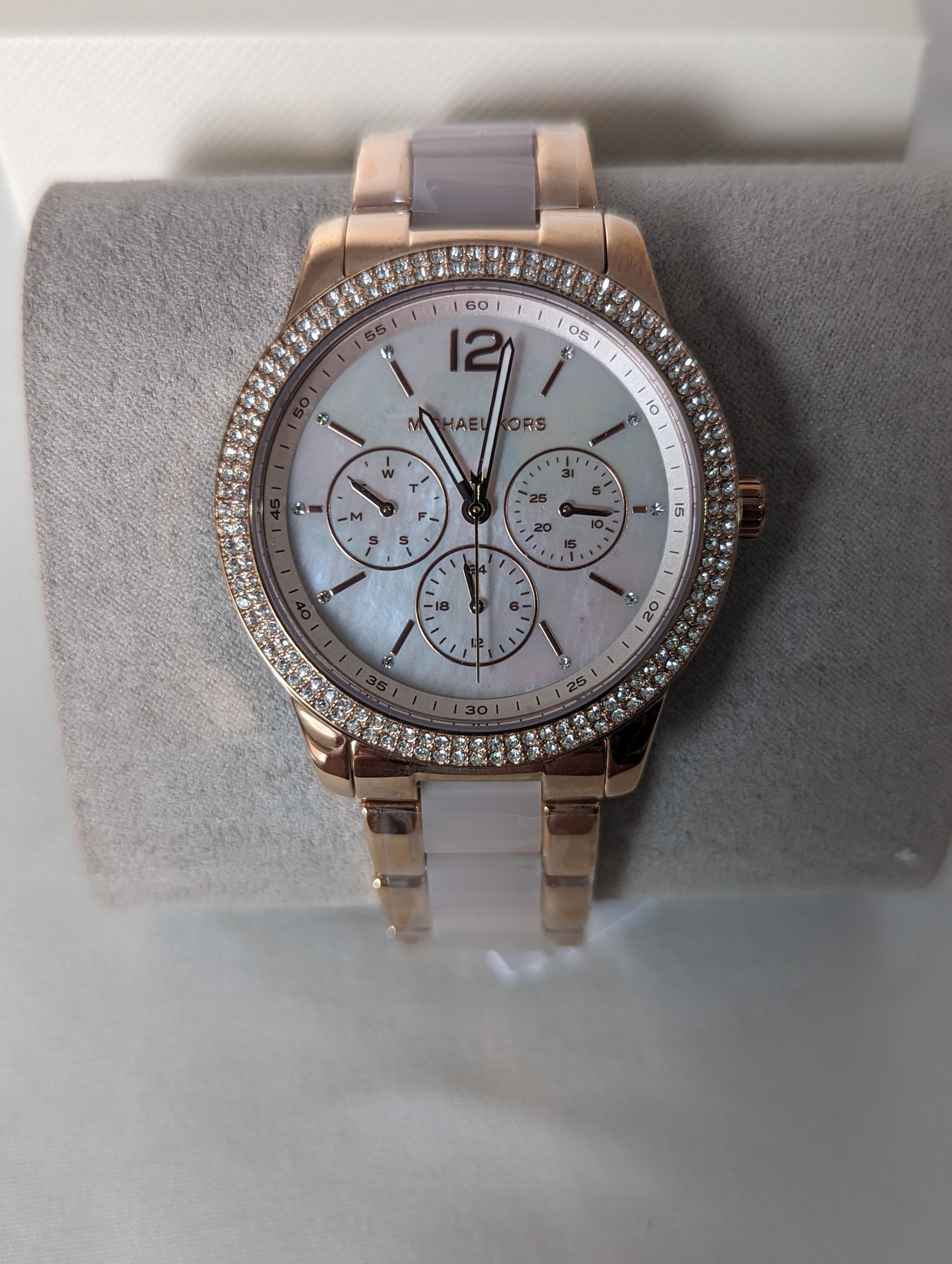 Michael Kors Oversized Tibby Pavé Rose Gold-Tone Blush Acetate Watch
