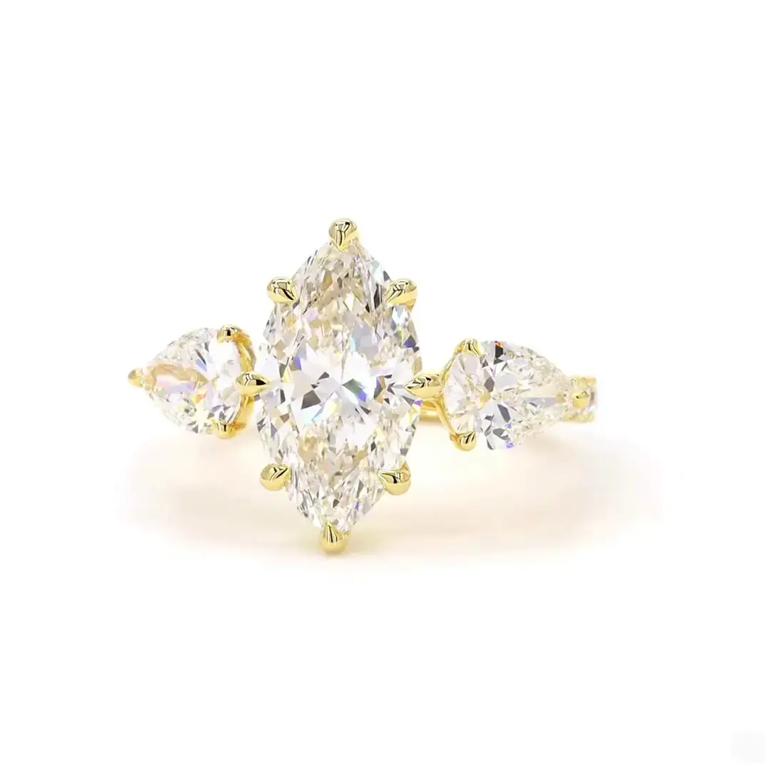 Bague de fiançailles Marquise Majestueuse Trinité avec diamants poire