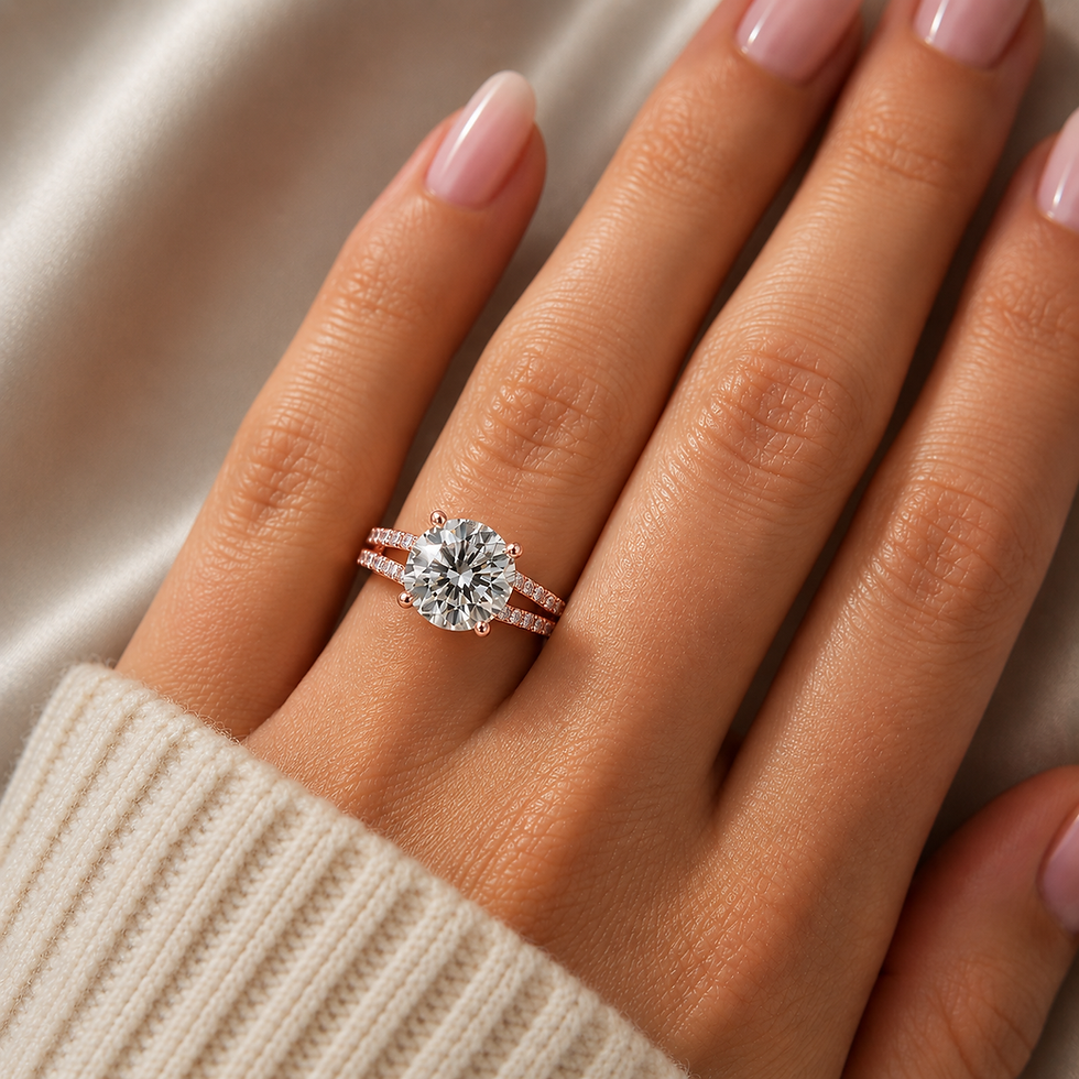 Thumbnail: 2-carat round diamond engagement ring with split shank and hidden halo