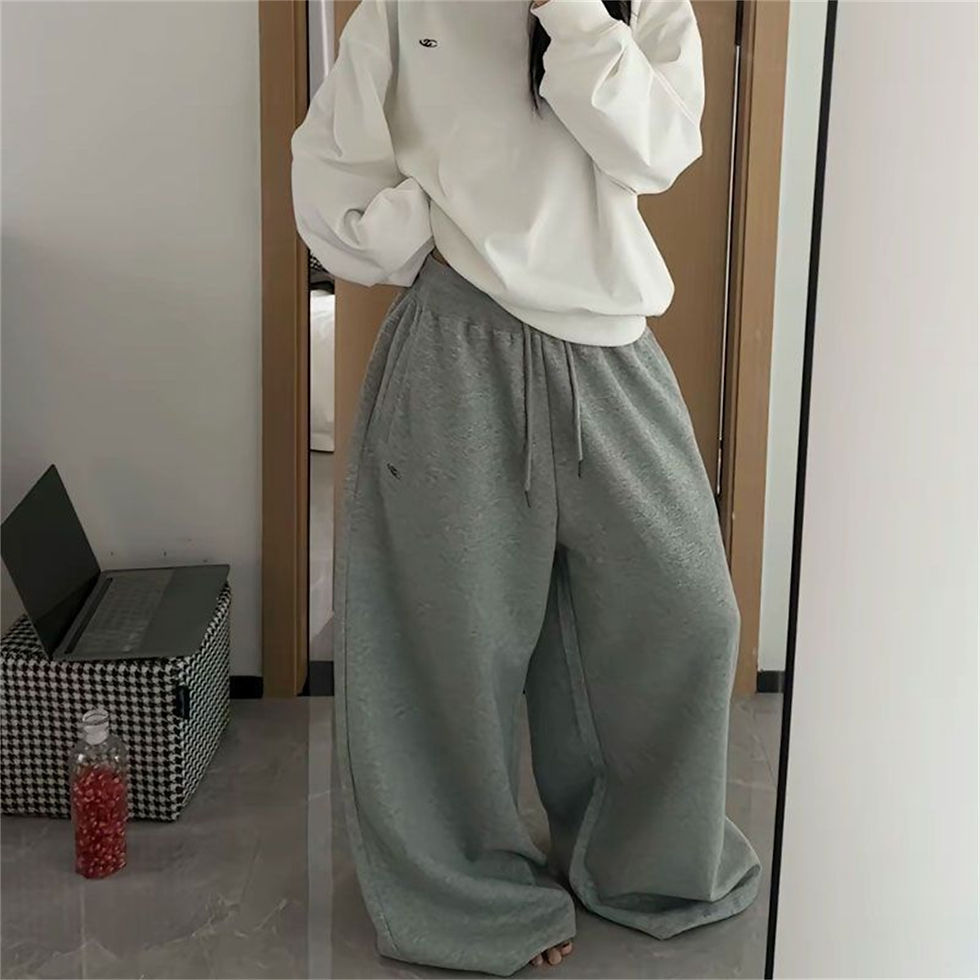 Thumbnail: Oversize Woman Grey Black Sweatpants Y2K Korean Streetwear Loose Casual Jogger P
