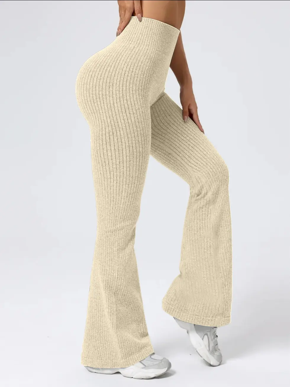 Thumbnail: High-Waist Stretchy Bell Bottom Pants for Women – Slim Fit, Ideal for Workout 
