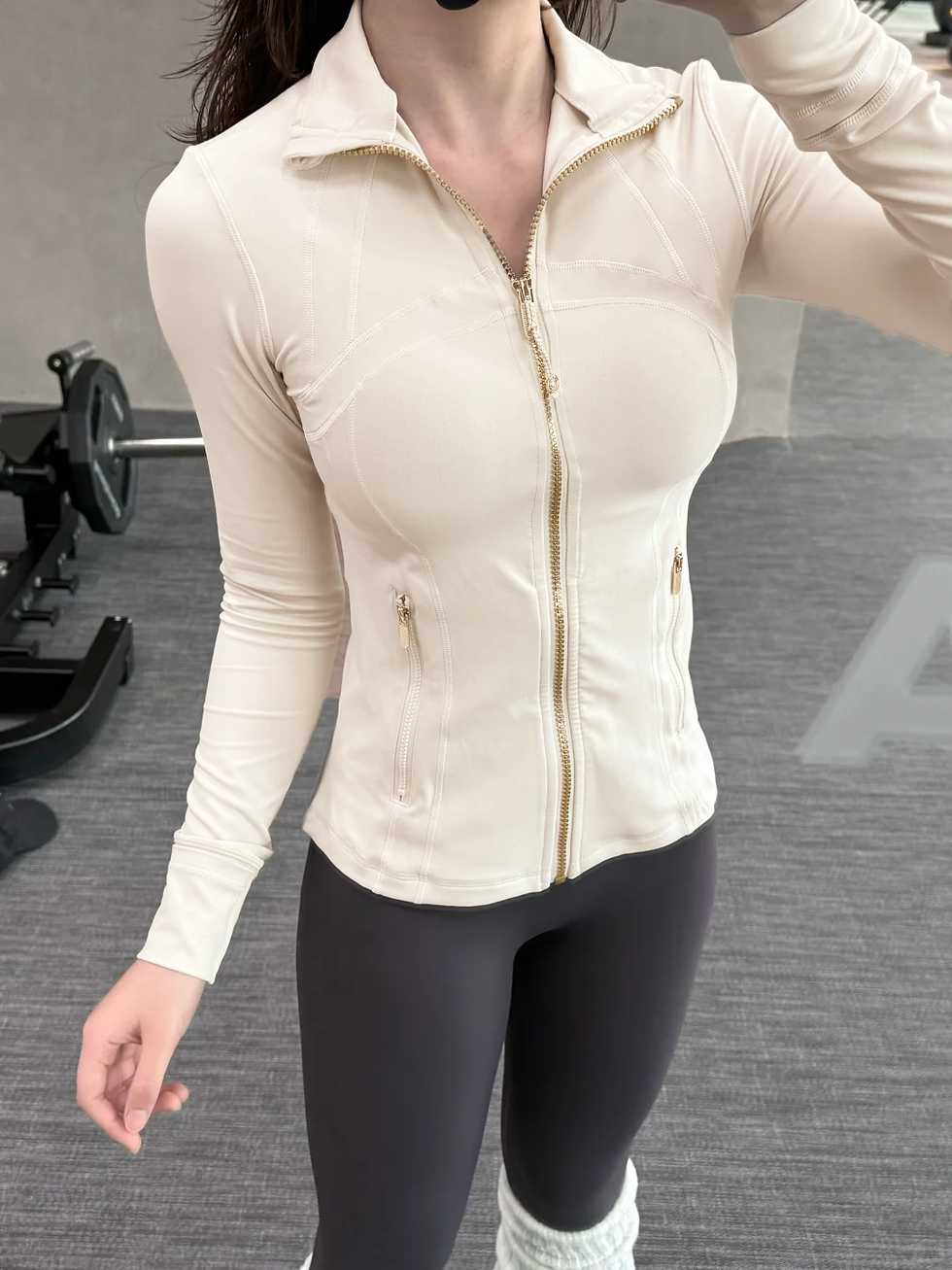 Thumbnail: Gold zipper yoga wear, slim-fitting and slimming women's sports jacket, breathab