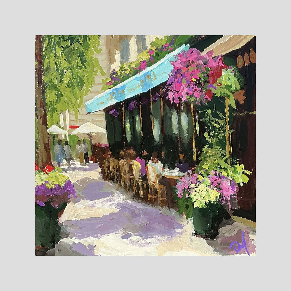 Le Café in Violet and Turquoise- Fine Art Print