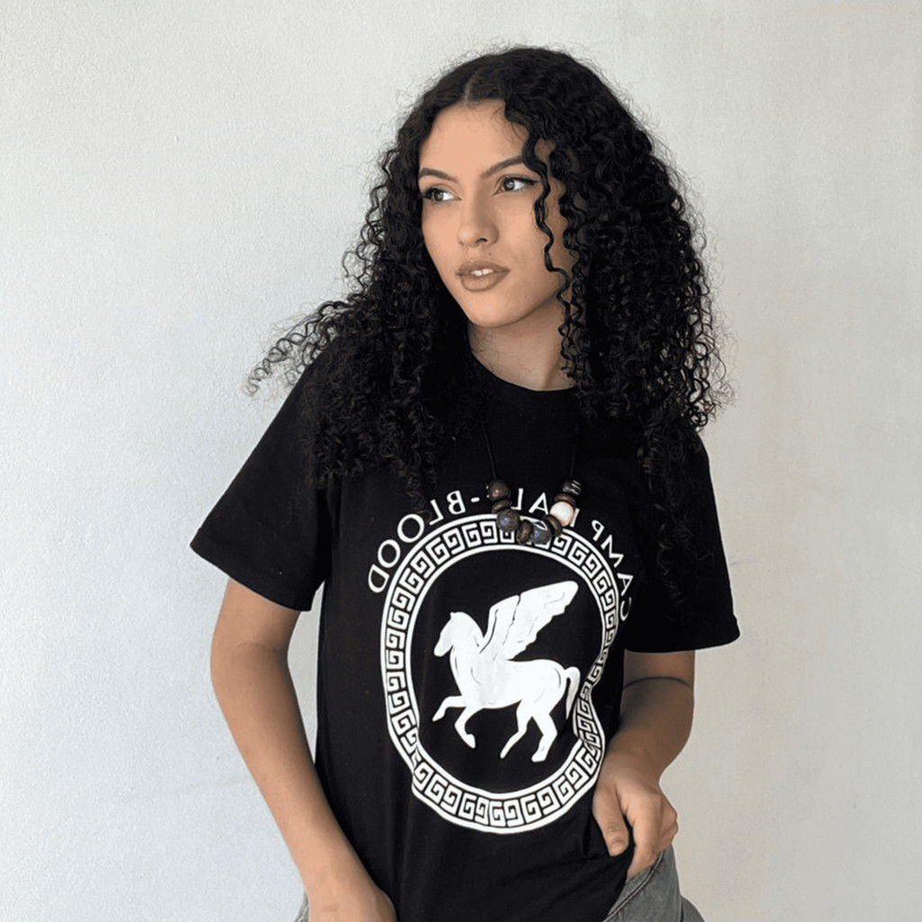 Camisa 100% Algodão - Acampamento Meio-Sangue - Versão da série (Preta)