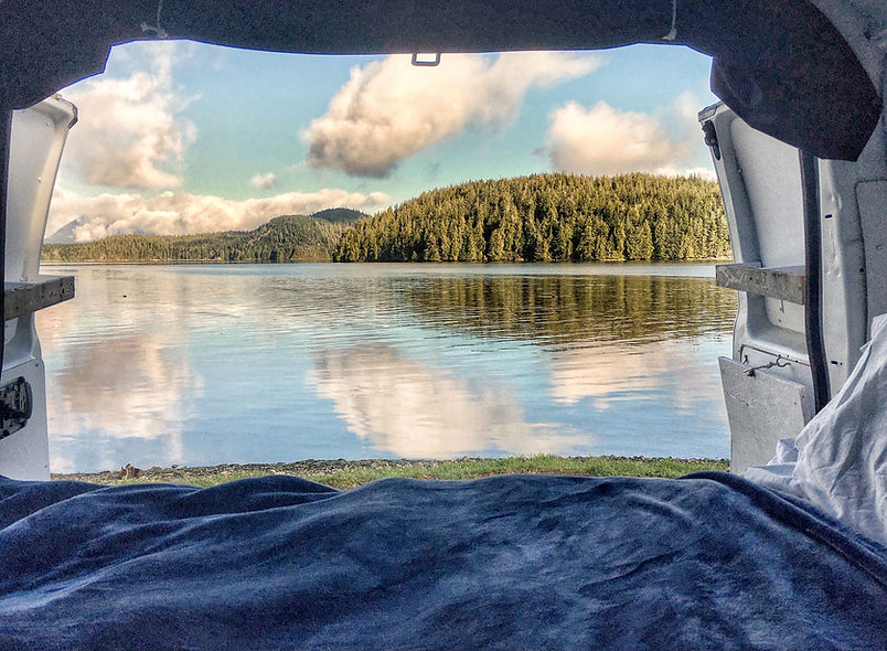 camper van view of a lake