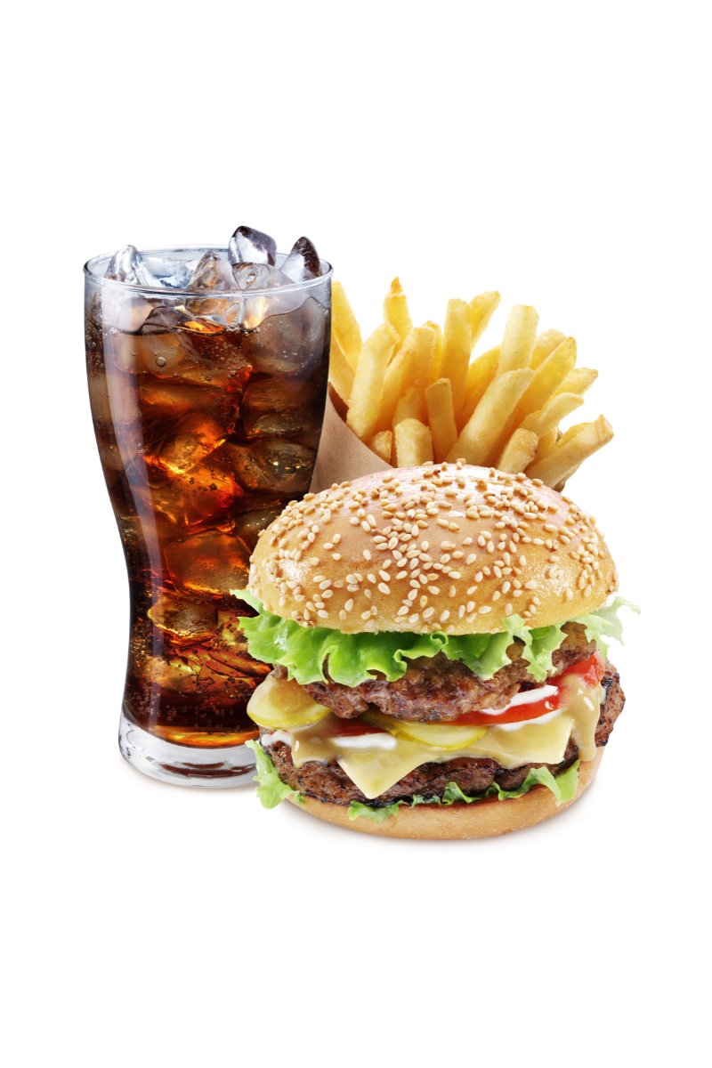 soda fries cheesburger