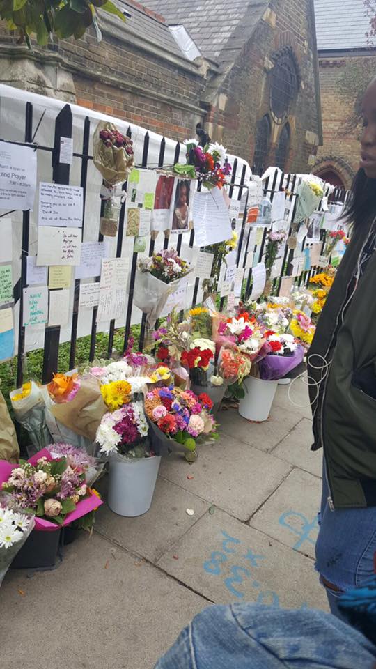 Flower tributes at the church site