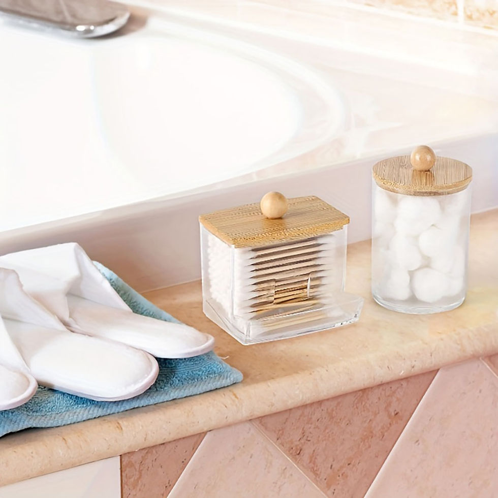 Thumbnail: EcoHaven Clear & Bamboo Cotton Storage Jars