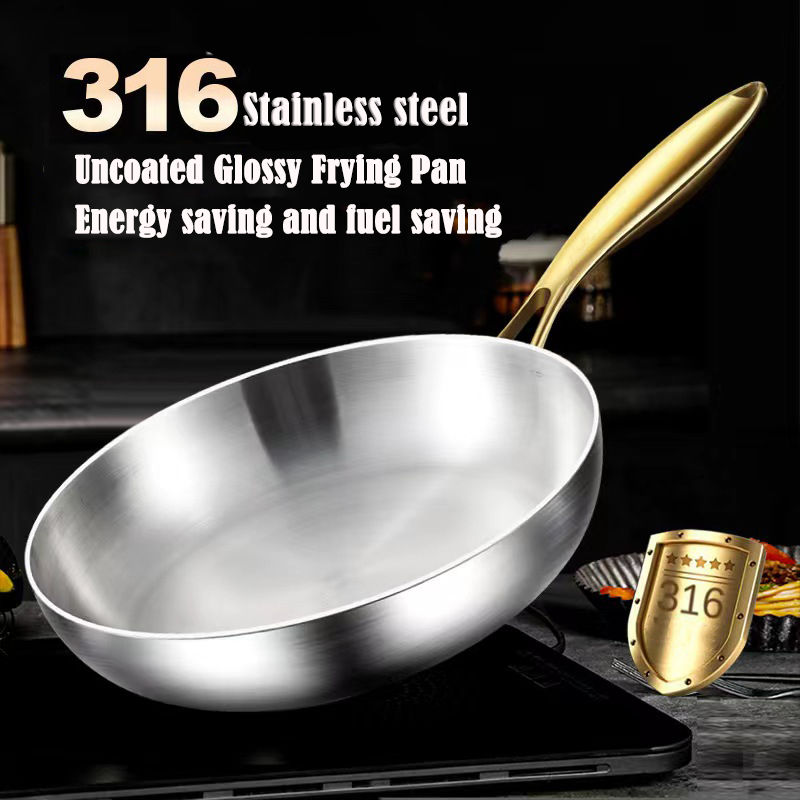 316 Stainless Steel Frying Pan Wok Pan Nonstick Cooking Fried Steak Gas Stove Po