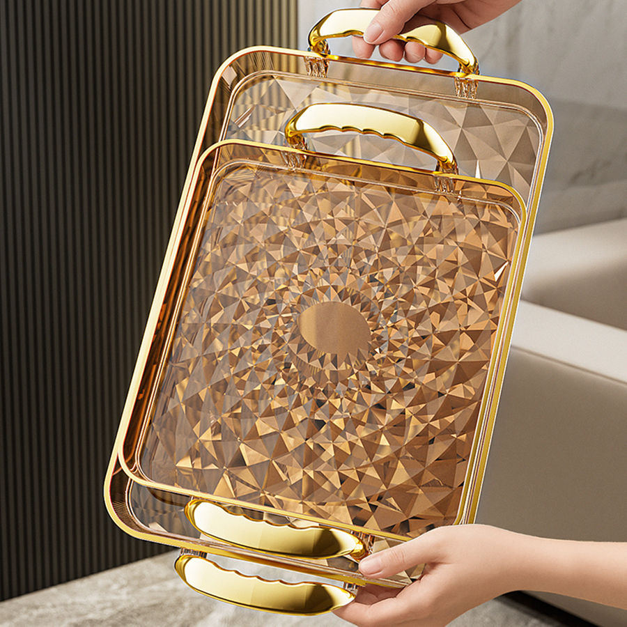 WORTHBUY Light Luxury Clear Serving Tray Plastic Fruit Dessert Tray With Handle