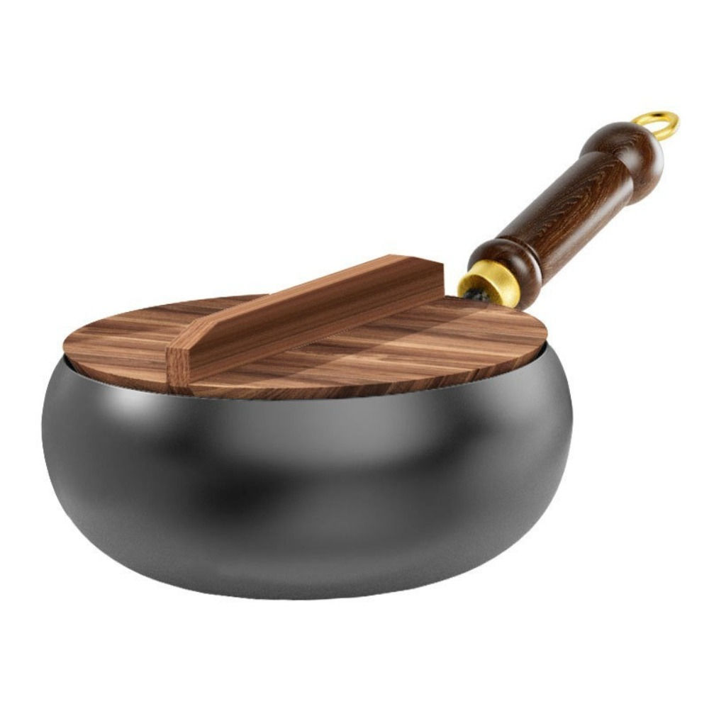 Healthy Hand Forging Cast Iron Pot NonStick Uncoated Frying Pan with Wooden Lid