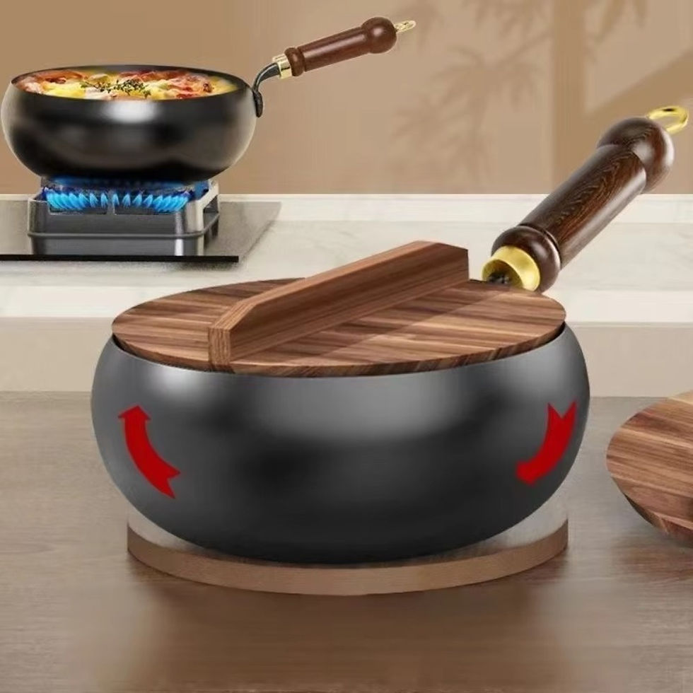 Thumbnail: Healthy Hand Forging Cast Iron Pot NonStick Uncoated Frying Pan with Wooden Lid 