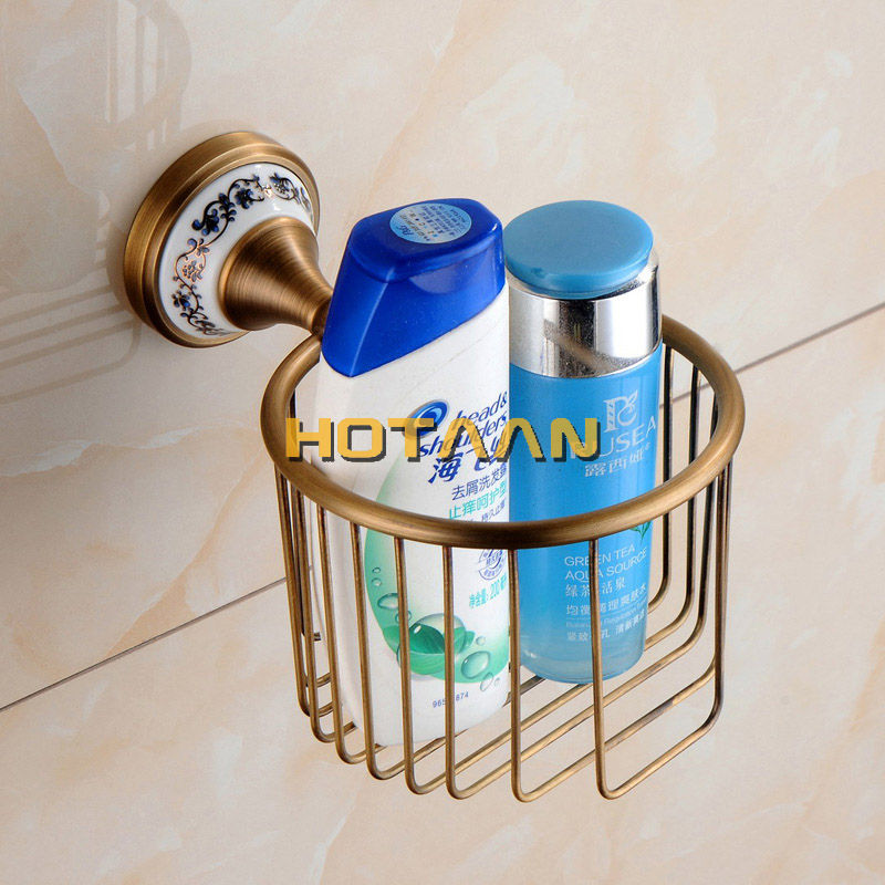 Antique Brushed Solid Brass Bathroom Accessories Sets European Porcelain Bathroo