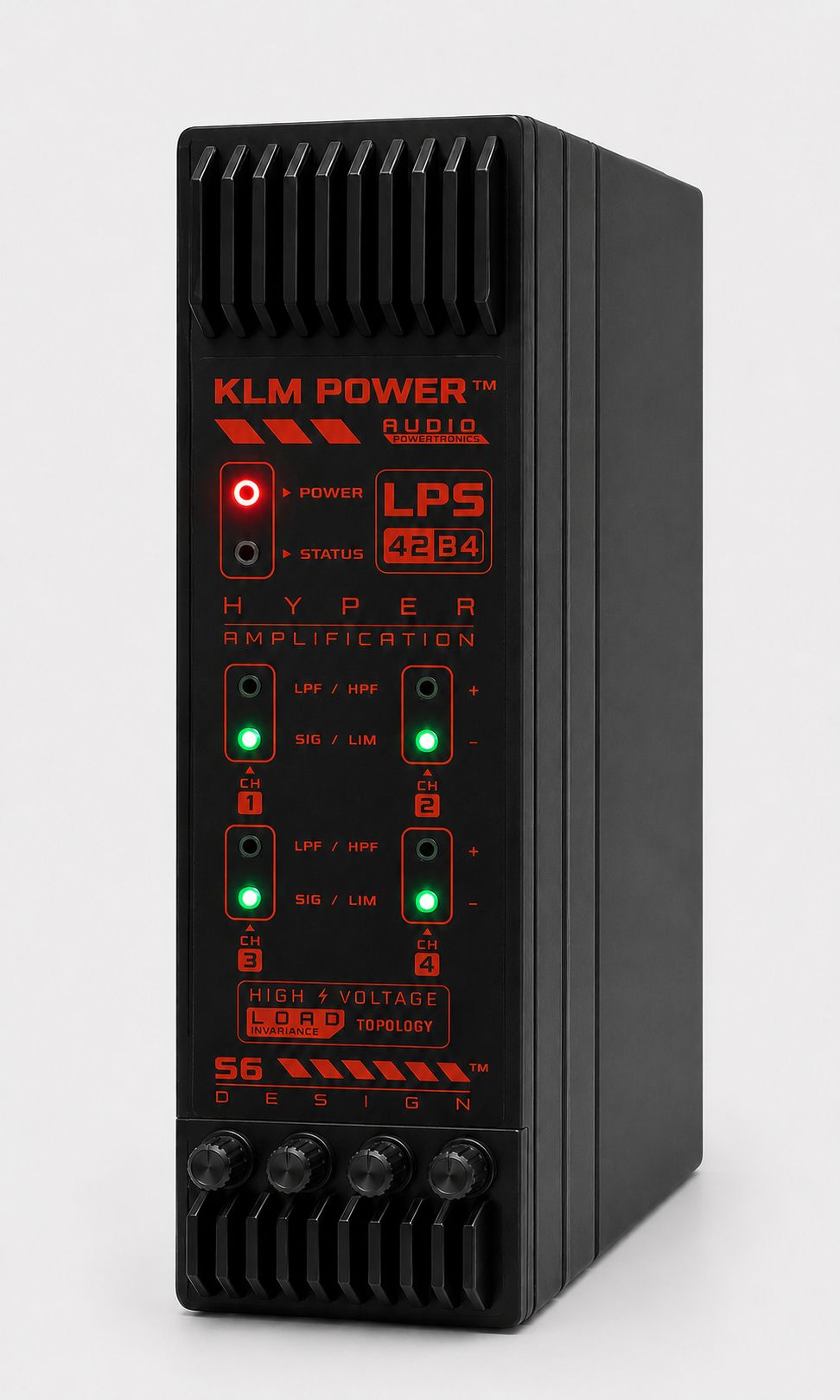 KLM LPS Series professional audio power amplifier with ultra-low distortion, high efficiency, and precision-engineered.